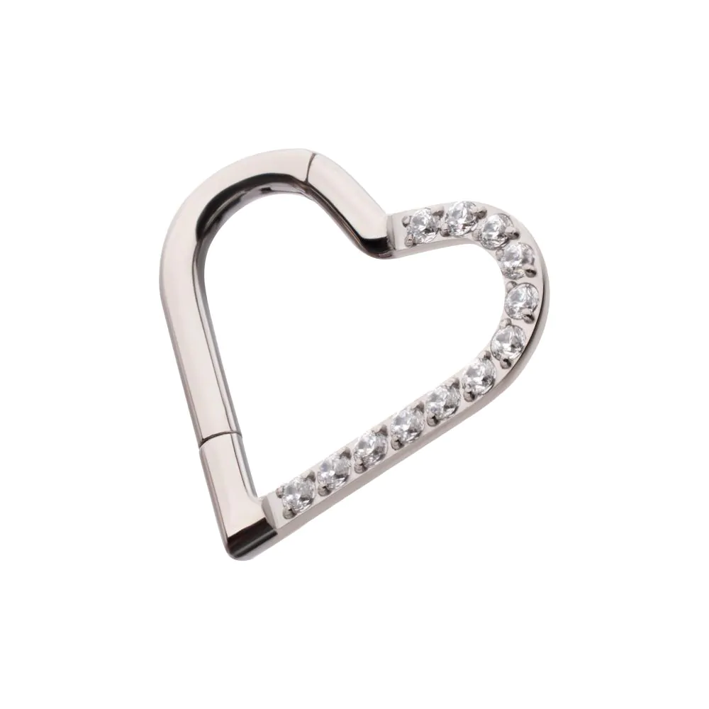 Titanium CNC Set Gem Heart Front Facing Hinged Segment Clicker (For Left Ear) - Image 3