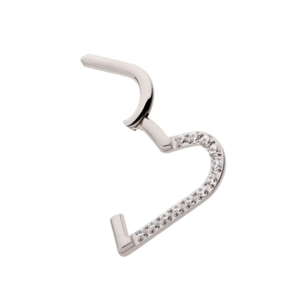 Titanium CNC Set Gem Heart Front Facing Hinged Segment Clicker (For Left Ear) - Image 4