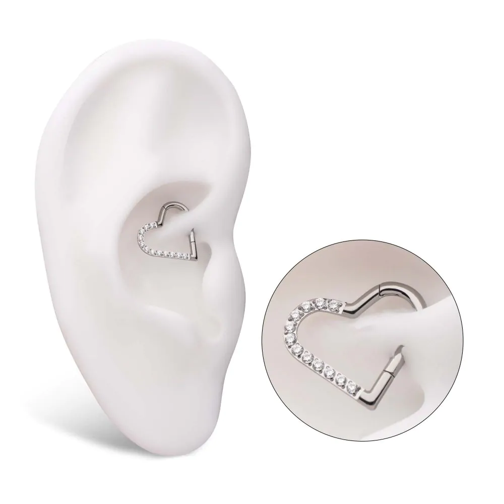 Titanium CNC Set Gem Heart Front Facing Hinged Segment Clicker (For Right Ear) - Image 2