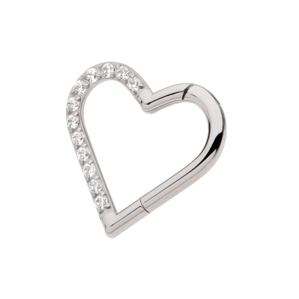 Titanium CNC Set Gem Heart Front Facing Hinged Segment Clicker (For Right Ear) - Image 3