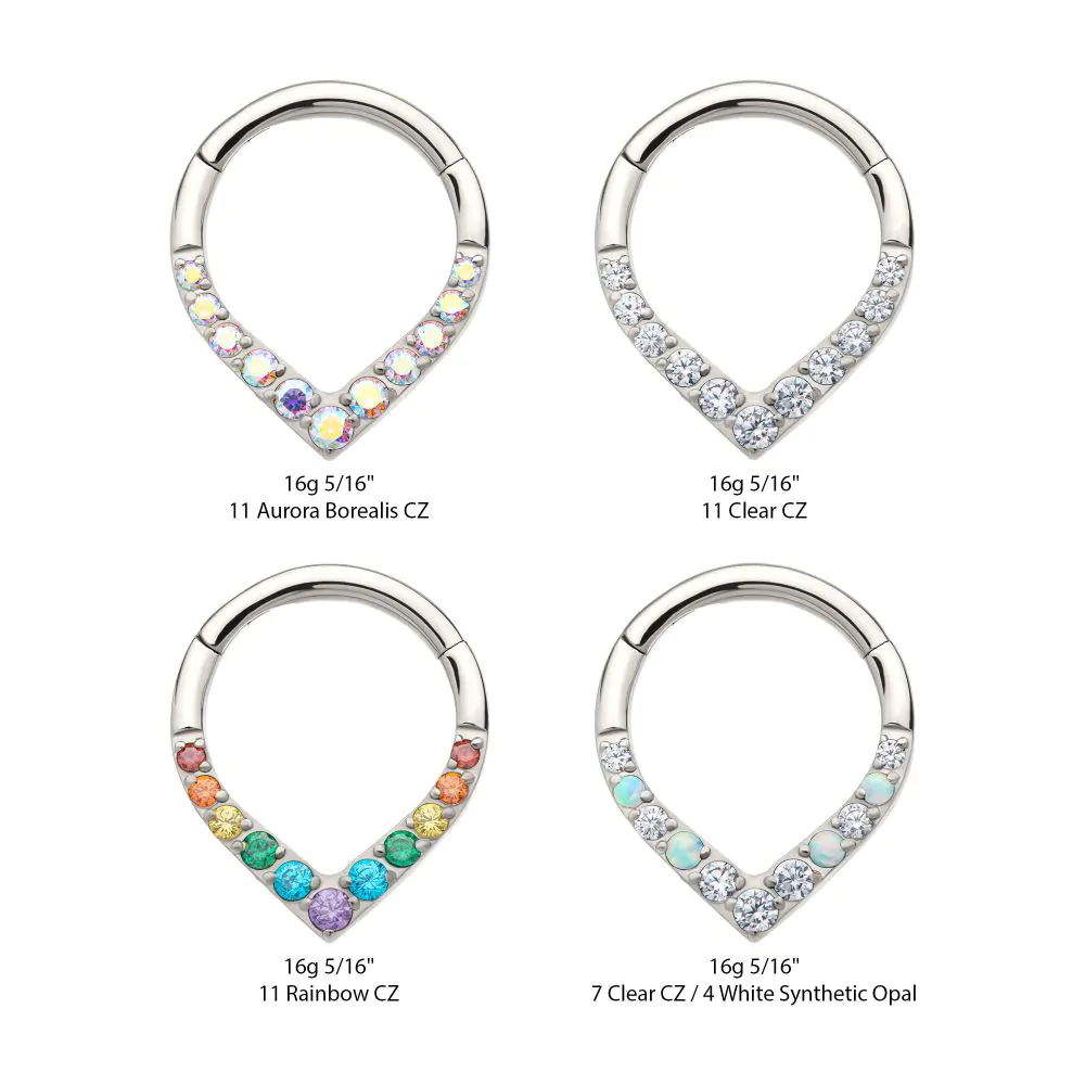 Titanium CNC Set Round CZ/Opal Front Facing Teardrop Shape Hinged Segment Clicker - Image 3