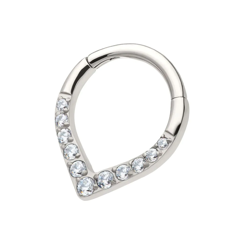 Titanium CNC Set Round CZ/Opal Front Facing Teardrop Shape Hinged Segment Clicker - Image 4