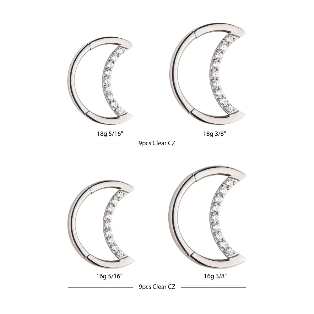 Titanium Crescent Moon with CZ Front Facing Hinged Segment Clicker - Image 2