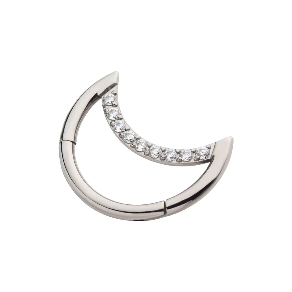Titanium Crescent Moon with CZ Front Facing Hinged Segment Clicker - Image 3