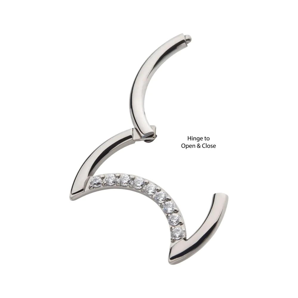 Titanium Crescent Moon with CZ Front Facing Hinged Segment Clicker - Image 4
