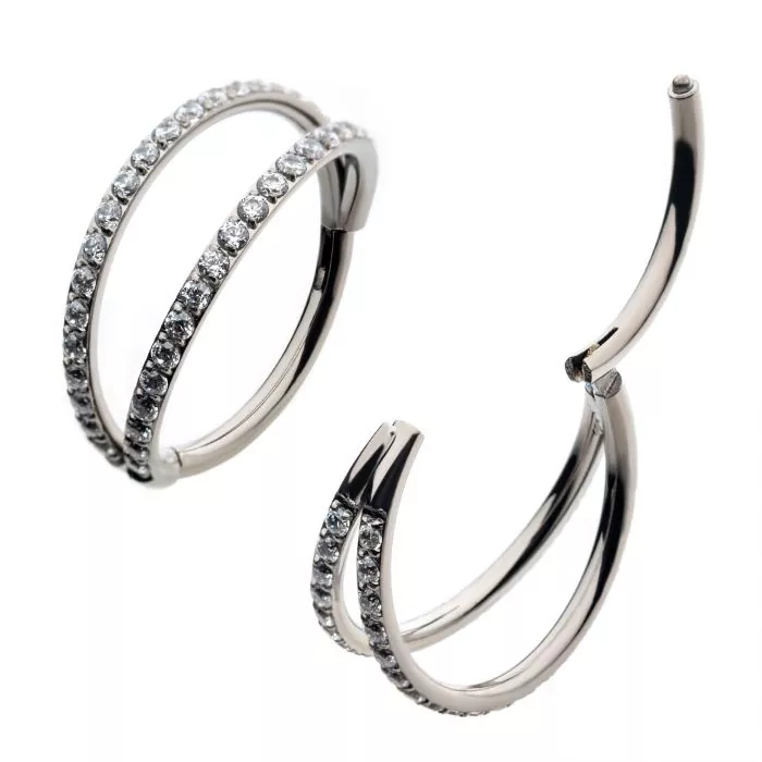 Titanium Double Clear CZ Side Facing Hinged Segment Clicker