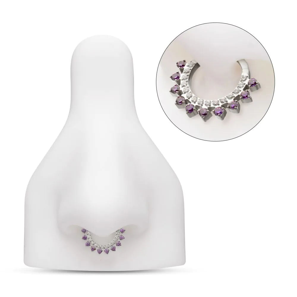 Titanium Double Row CZ Multi-Gem with Clear CNC Set Inner Gem Front Facing Hinged Segment Clicker - Image 3