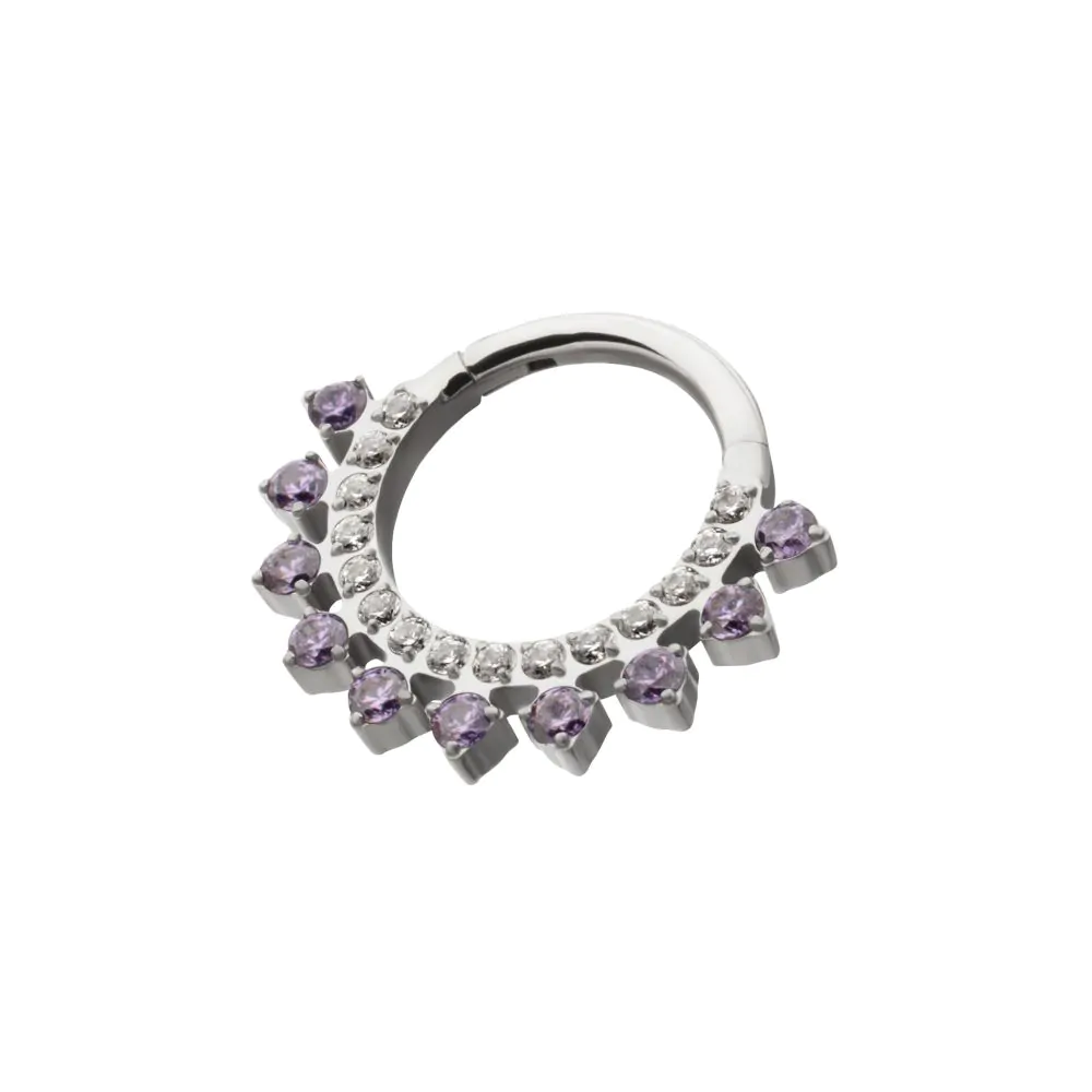 Titanium Double Row CZ Multi-Gem with Clear CNC Set Inner Gem Front Facing Hinged Segment Clicker - Image 5