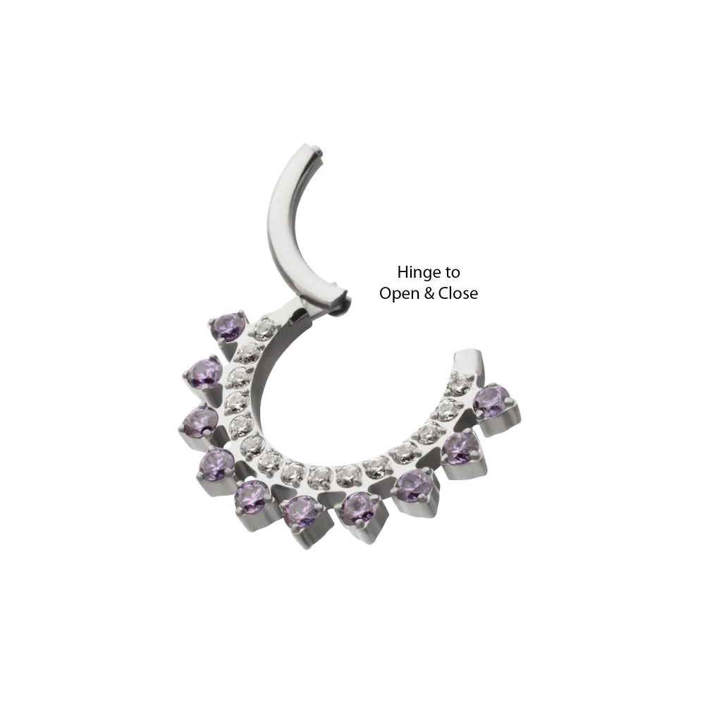 Titanium Double Row CZ Multi-Gem with Clear CNC Set Inner Gem Front Facing Hinged Segment Clicker - Image 6