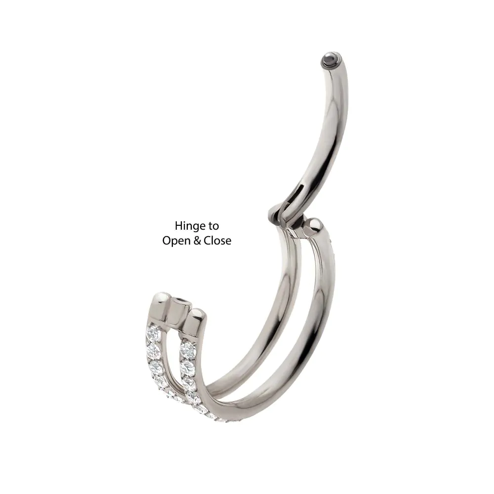 Titanium Double Row Full Clear CZ Side Facing Hinged Segment Clicker - Image 3