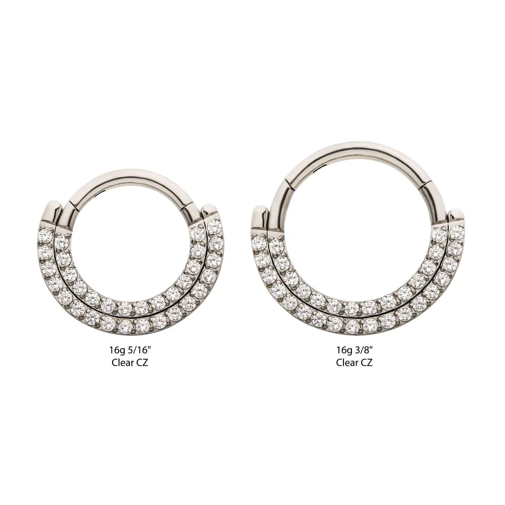 Titanium Double Row Prong Set Clear CZ Front Facing Hinged Segment Clicker - Image 2