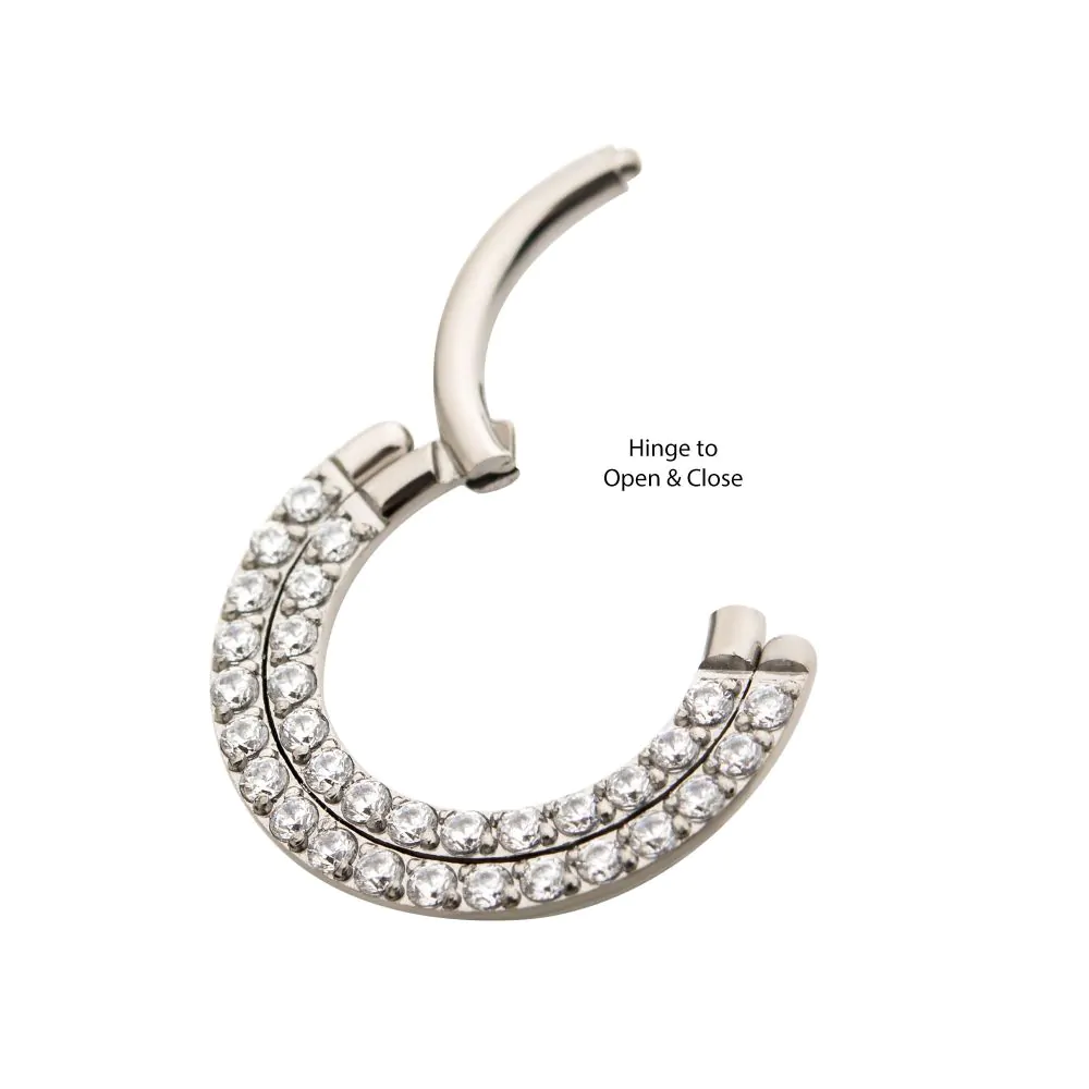 Titanium Double Row Prong Set Clear CZ Front Facing Hinged Segment Clicker - Image 3