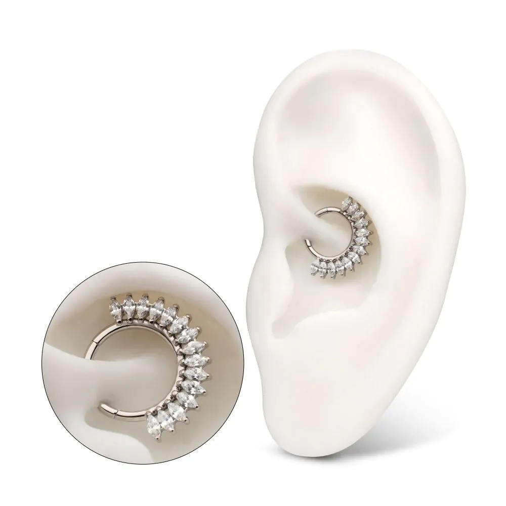 Titanium Prong Set Marquise Gem Cluster Fan Front Facing Hinged Segment Clicker - Image 2