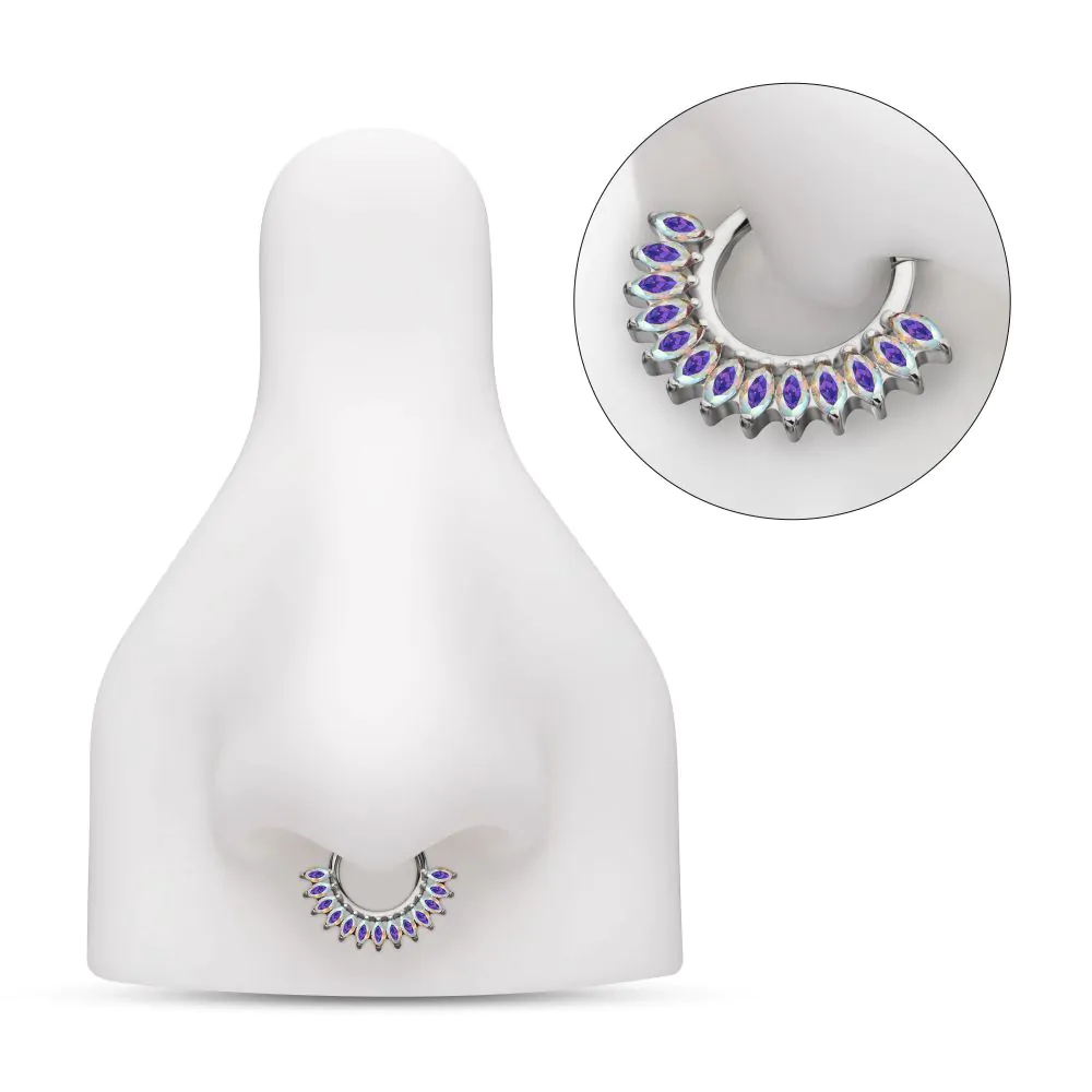 Titanium Prong Set Marquise Gem Cluster Fan Front Facing Hinged Segment Clicker - Image 3