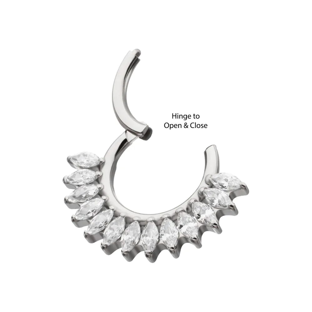 Titanium Prong Set Marquise Gem Cluster Fan Front Facing Hinged Segment Clicker - Image 6