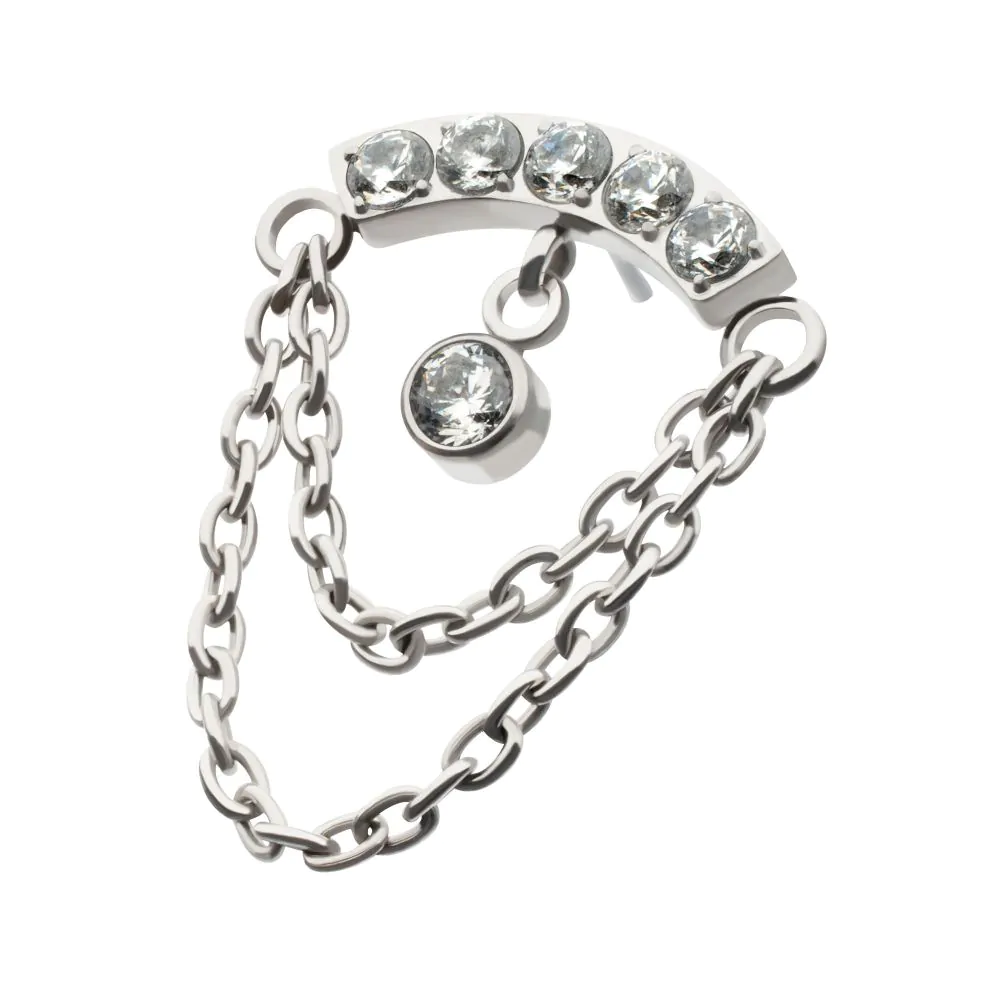 Titanium Threadless 2-Tier Dangle Chain Clustered CZ Curved Bar Top with Bezel Round CZ - Image 3