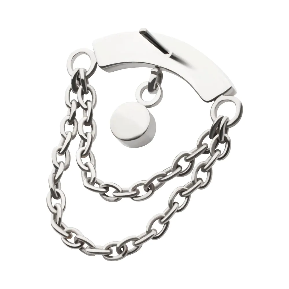 Titanium Threadless 2-Tier Dangle Chain Clustered CZ Curved Bar Top with Bezel Round CZ - Image 4