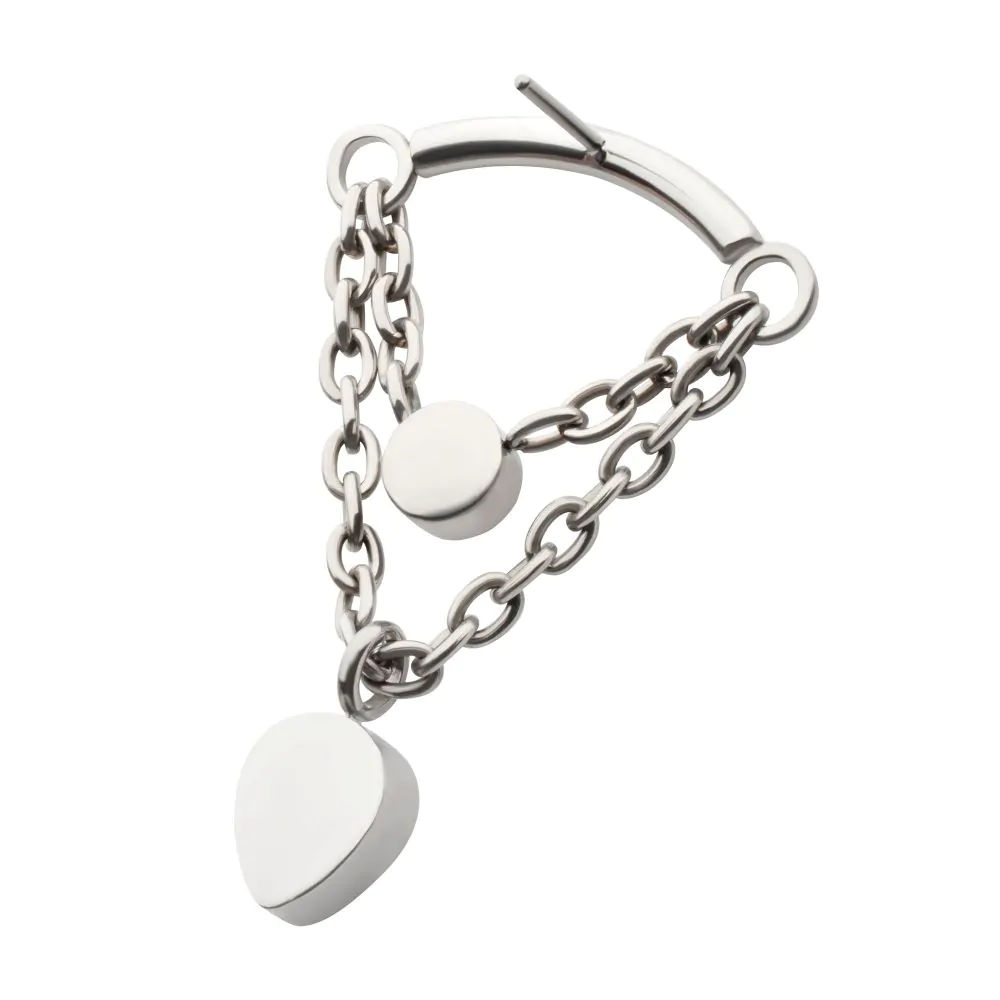 Titanium Threadless 2-Tier Dangle Chain Curved Bar Top with Bezel Round & Teadrop CZ - Image 4