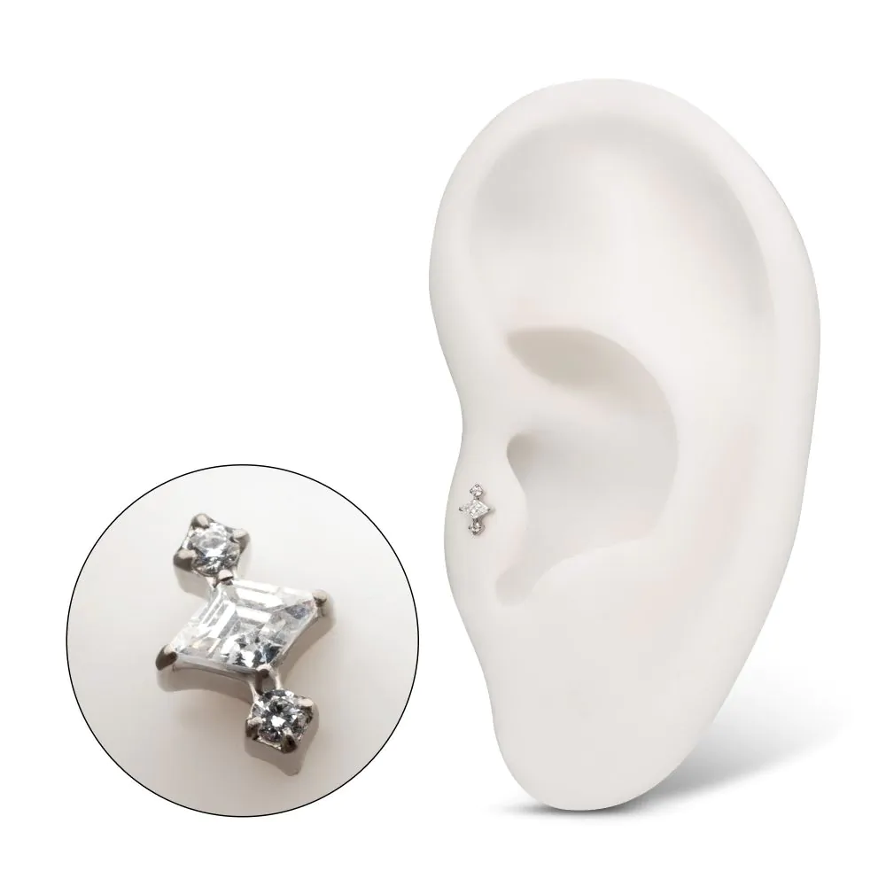 Titanium Threadless 3-Cluster Top with Prong Set Round & Rhombus Gem - Image 2