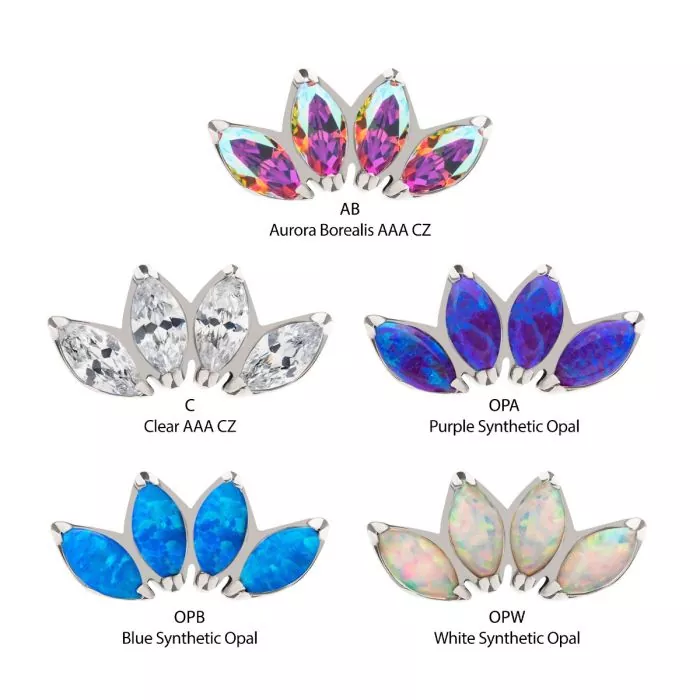Titanium Threadless 4 Cluster Fan Shape Top with Prong Set Marquise CZ/Opal - Image 2