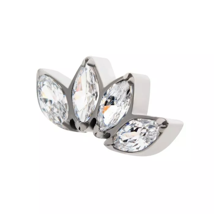 Titanium Threadless 4 Cluster Fan Shape Top with Prong Set Marquise CZ/Opal - Image 3
