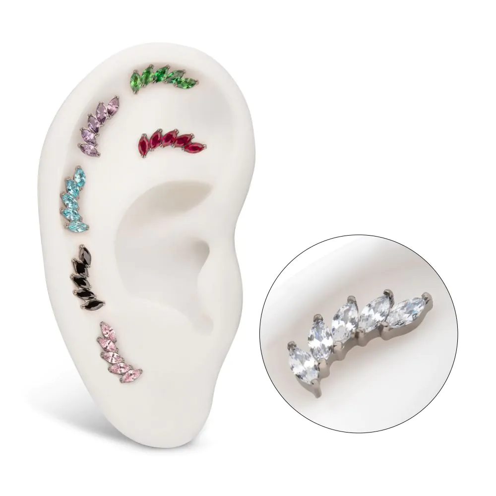 Titanium Threadless 5 Marquise Staggered Cluster Prong Gem Top - Image 2