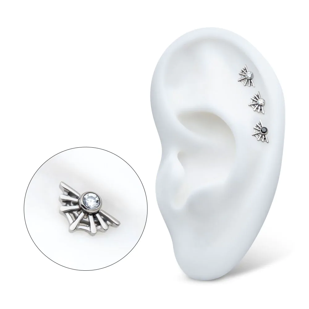 Titanium Threadless Bezel Set CZ Spiderweb Top - Image 2