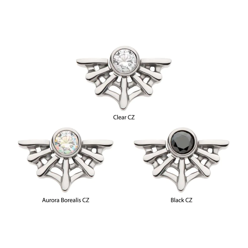 Titanium Threadless Bezel Set CZ Spiderweb Top - Image 3
