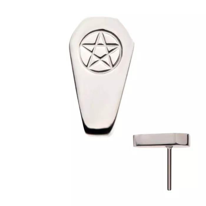 Titanium Threadless Coffin with Engraved Pentagram Top