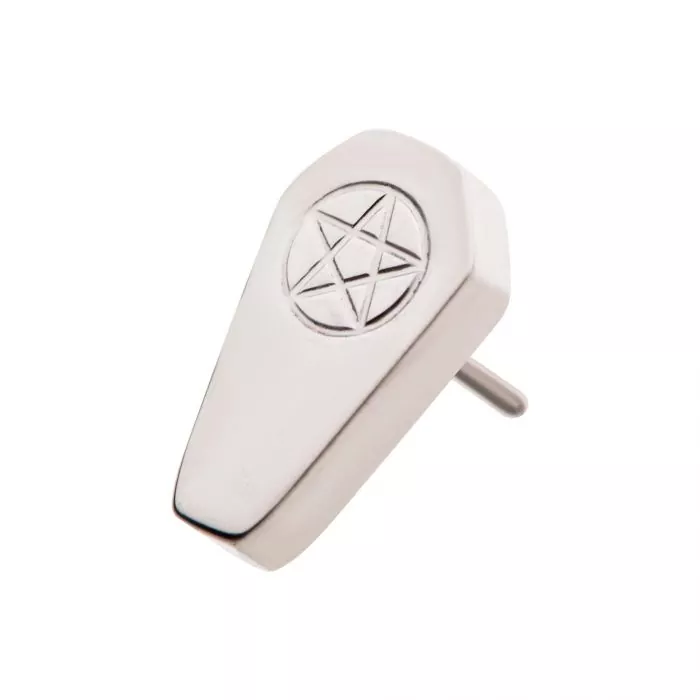 Titanium Threadless Coffin with Engraved Pentagram Top - Image 2