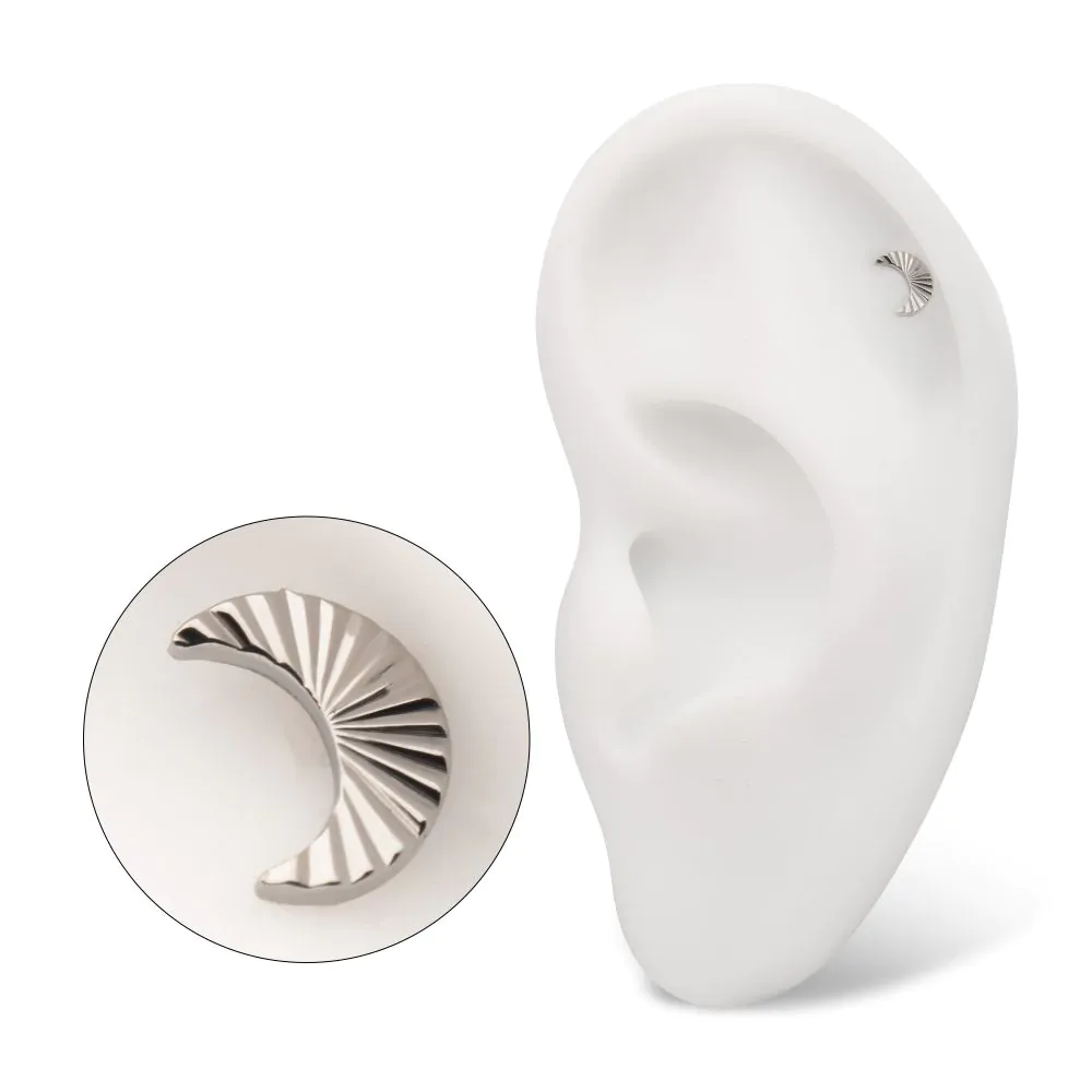 Titanium Threadless Corrugated Crescent Moon Top - Image 2
