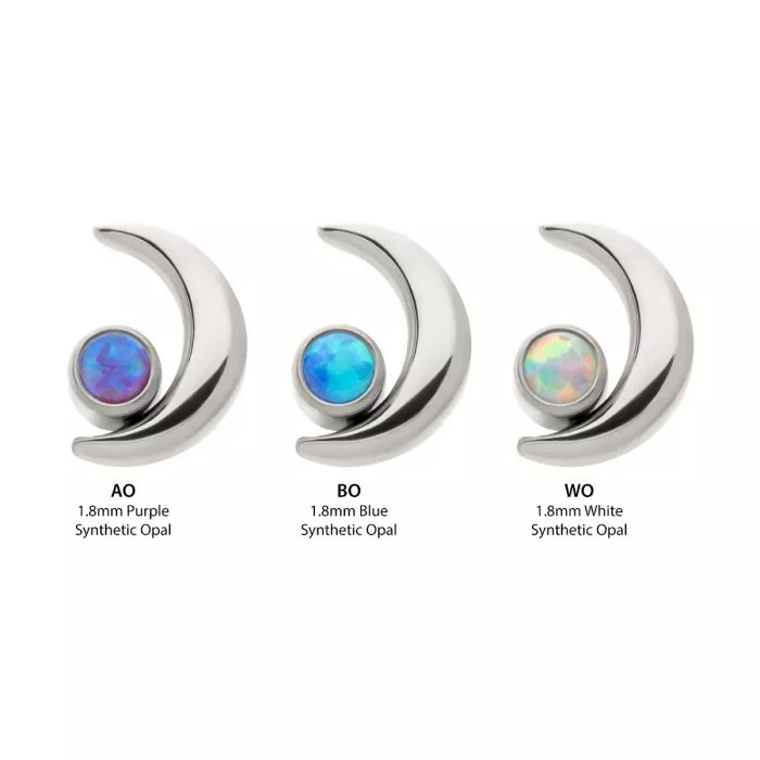 Titanium Threadless Crescent Moon with Bezel Set Opal Top - Image 2
