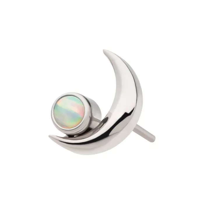Titanium Threadless Crescent Moon with Bezel Set Opal Top - Image 3