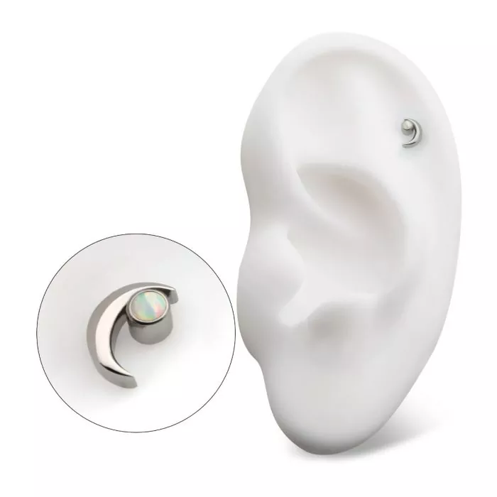Titanium Threadless Crescent Moon with Bezel Set Opal Top - Image 5