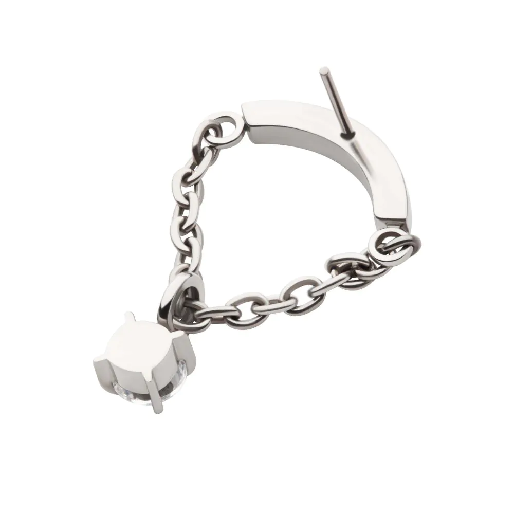 Titanium Threadless Curved Bar Top with Dangle Chain & Prong Set Round AAA CZ - Image 4