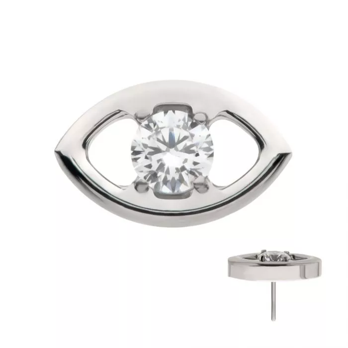 Titanium Threadless Cut Out Evil Eye Top with 4 Prong Clear CZ
