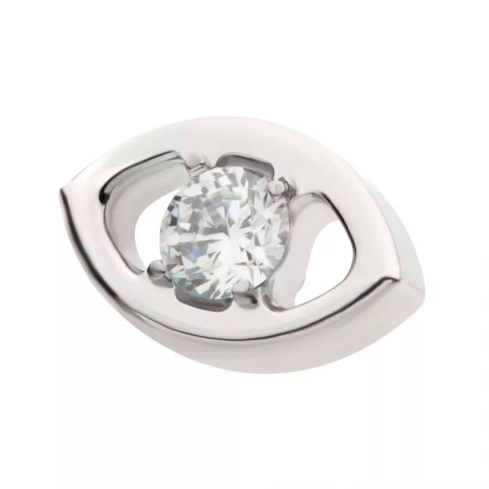 Titanium Threadless Cut Out Evil Eye Top with 4 Prong Clear CZ - Image 2