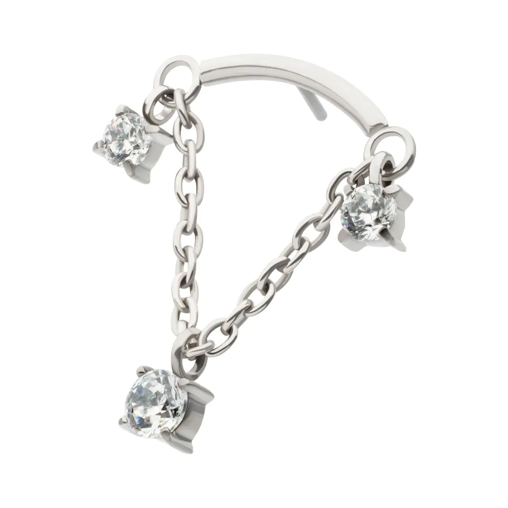 Titanium Threadless Dangle Chain Curved Bar Top with Pronged Trio Round CZ - Image 3