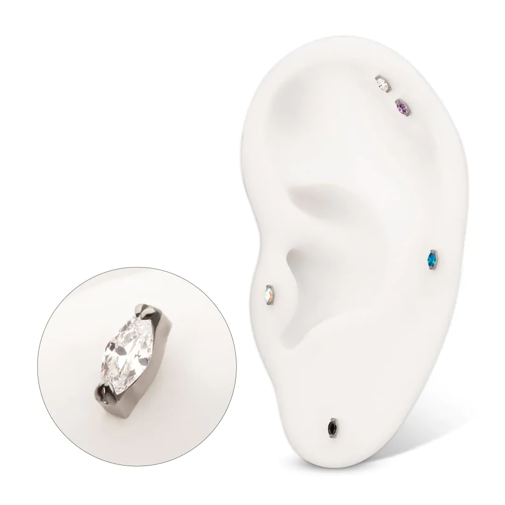 Titanium Threadless Double V-Prong 3mm Marquise Gem Top - Image 2