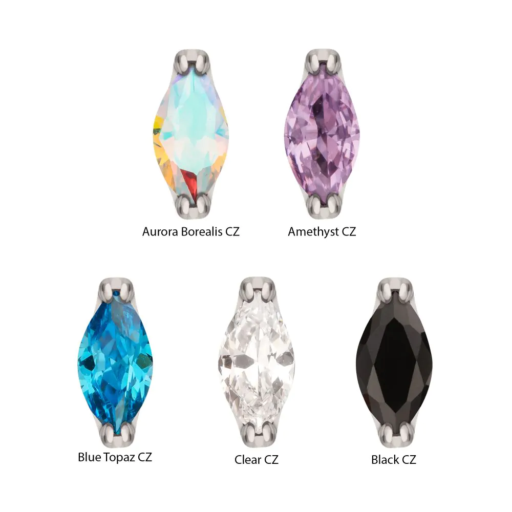 Titanium Threadless Double V-Prong 3mm Marquise Gem Top - Image 4