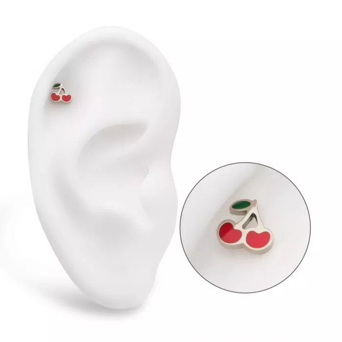 Titanium Threadless Enamel Cherry Top - Image 4