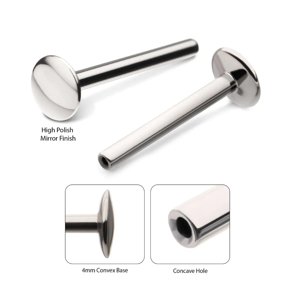 Titanium Threadless High Polish Mirror Finish 4mm Dome Labret Base