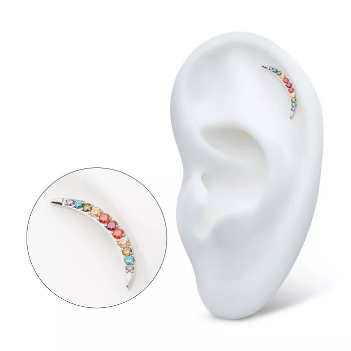 Titanium Threadless Multicolor CZ Curved Bar Top - Image 2