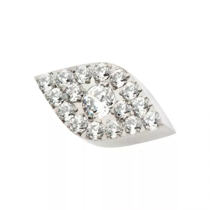 Titanium Threadless Pave Set Full Clear Round CZ Gem Evil Eye Top - Image 2