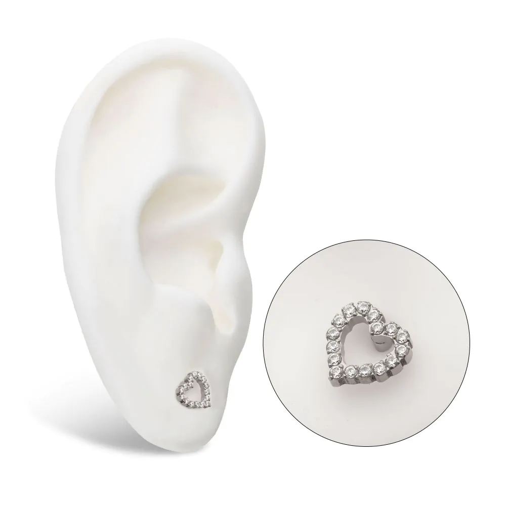 Titanium Threadless Pave Set Gem Hollow Heart Top - Image 2