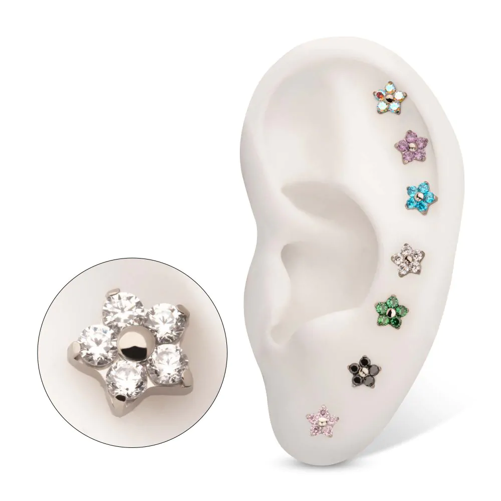 Titanium Threadless Prong Set Gem 5-Petal Flower Top - Image 2