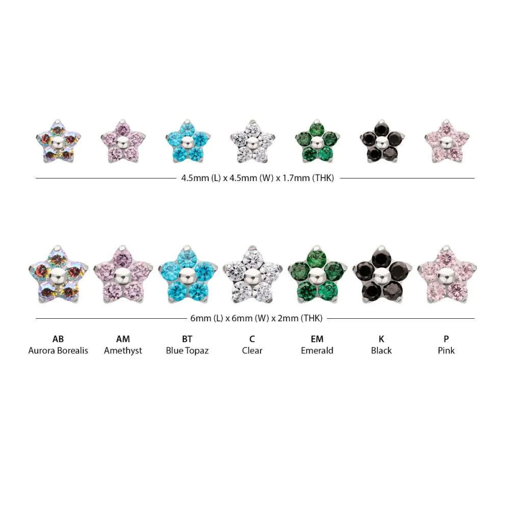 Titanium Threadless Prong Set Gem 5-Petal Flower Top - Image 3
