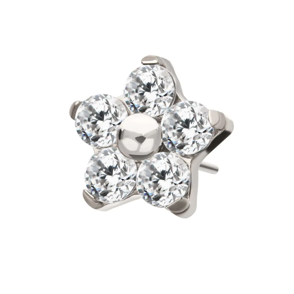 Titanium Threadless Prong Set Gem 5-Petal Flower Top - Image 4