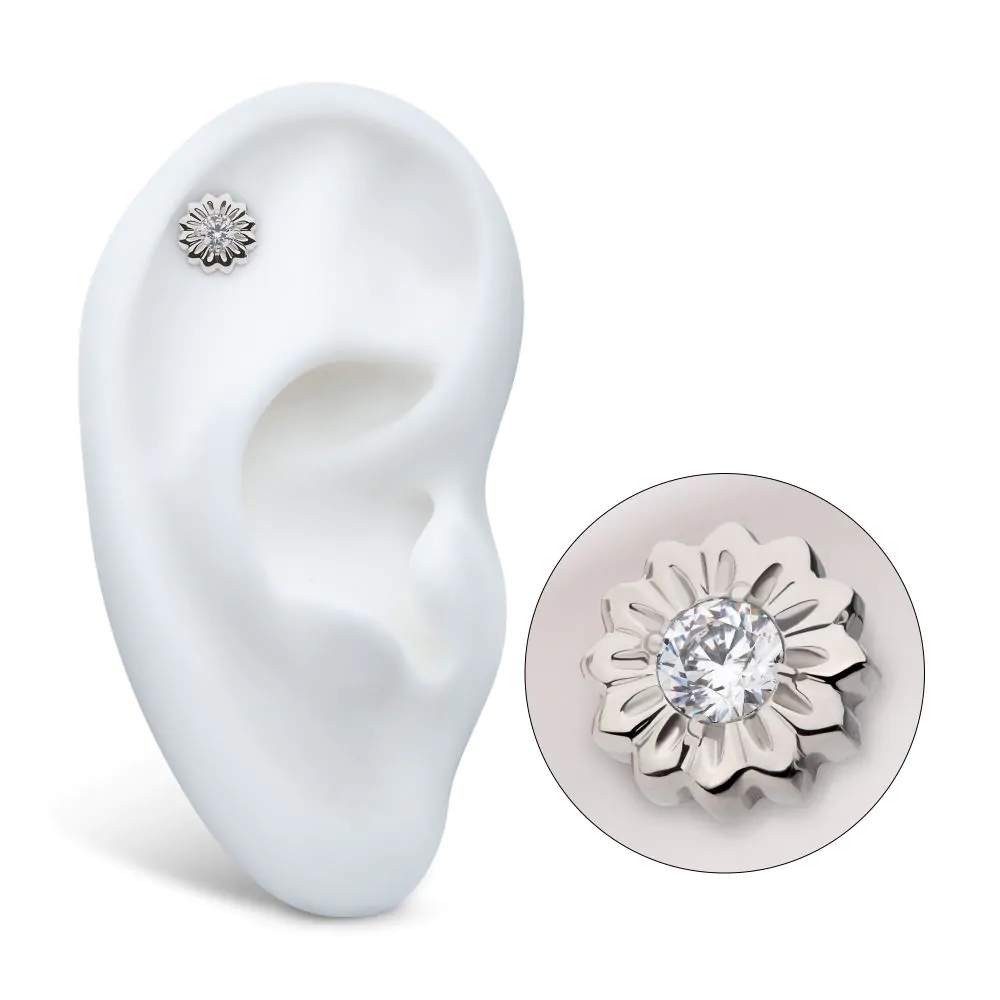 Titanium Threadless Prong Set Gem Daisy Flower Top - Image 2