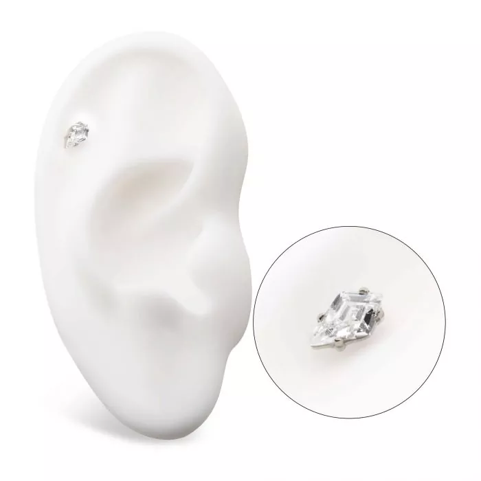 Titanium Threadless Prong Set Kite Shaped CZ Top - Image 4